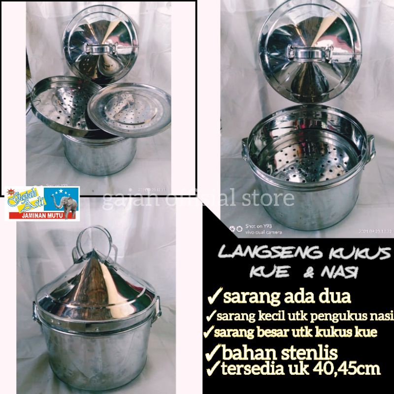 Langseng kukusan nasi kue dua sarang ukuran 40,45Cm
