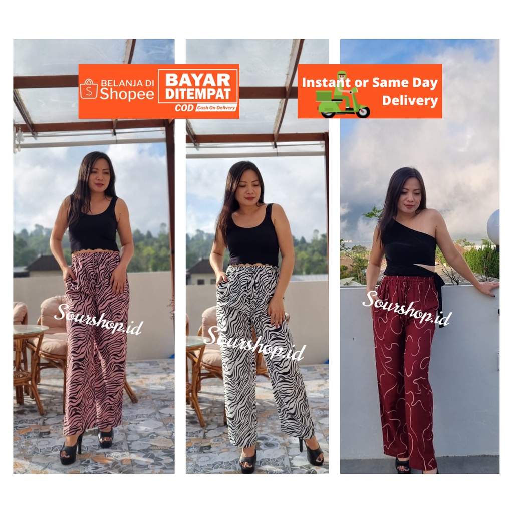Celana Kulot Rayon Motif Saku| Celana Panjang Motif| Kulot Zebra Premium Fit to XL(60kg)