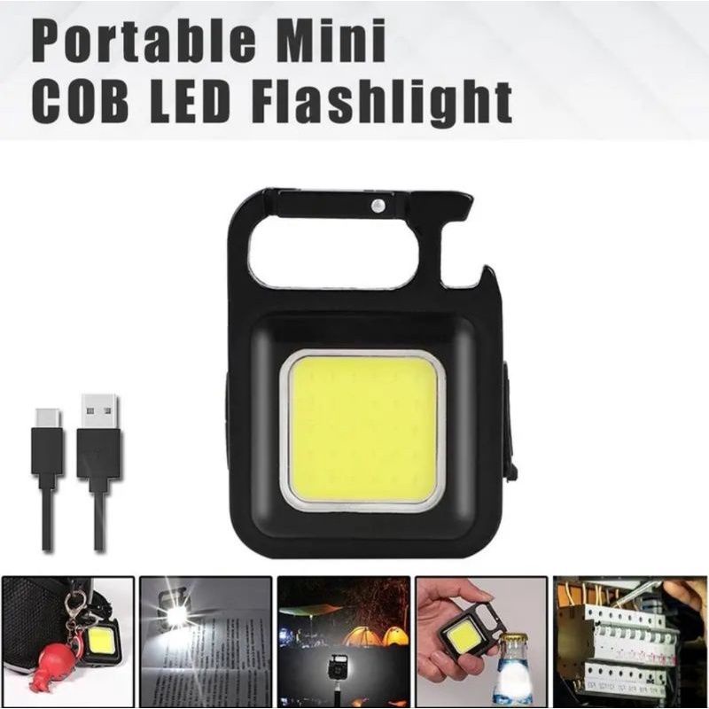 Lampu COB Mini Gantungan Kunci Magnet USB Charger Multifungsi