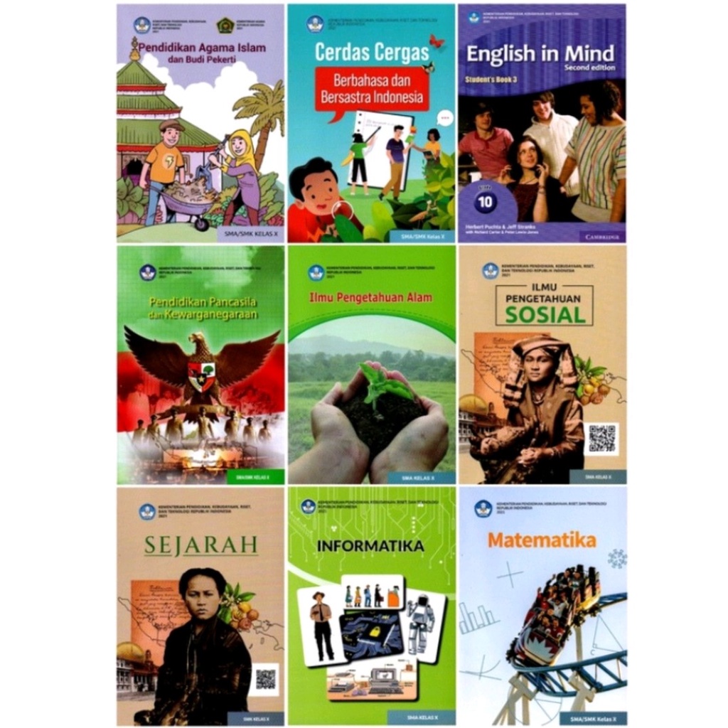 PAKET 8 BUKU HET EDISI LAMA UNTUK SISWA SMA/SMK/MA KELAS 10 (MTK - PKN - IPA - IPS - PAI - B.Ing - S
