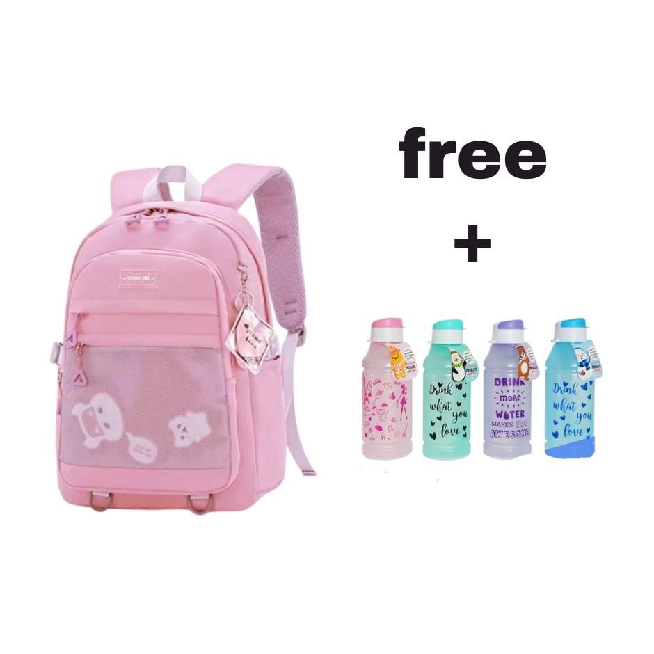 BTM-FREE botol minum/Tas Ransel Anak Perempuan Young Girl/ Tas Sekolah Anak SD SMP SMA SMK MADRASAH/ Backpack Anak Cewek Murah Fashion Korean