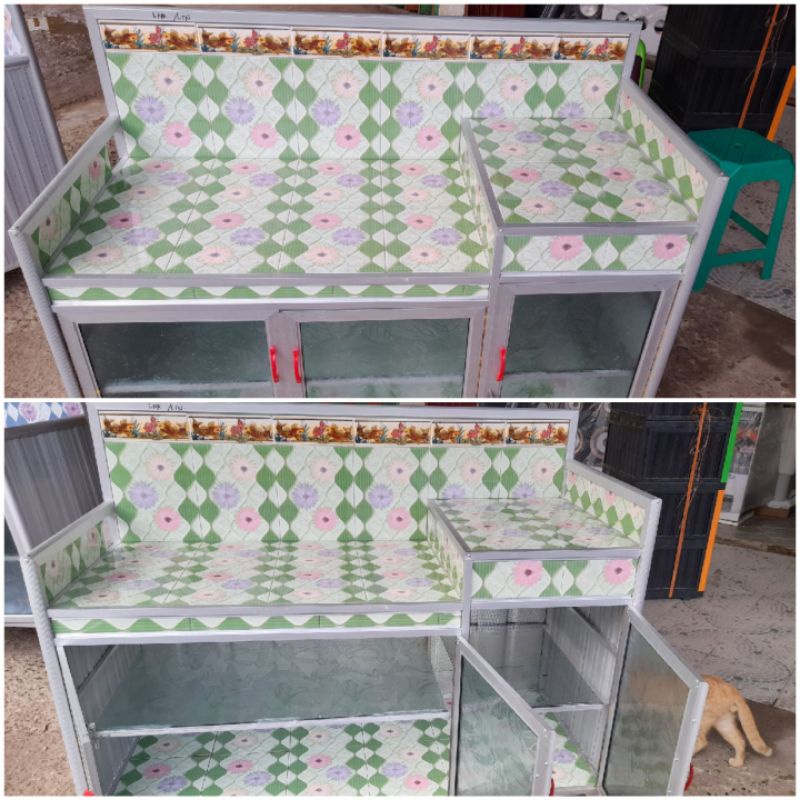 (Khusus Wilayah Kota Palembang) Meja Kompor 6Keramik List/Rak Kompor 6Keramik List Kaca Alumunium (u