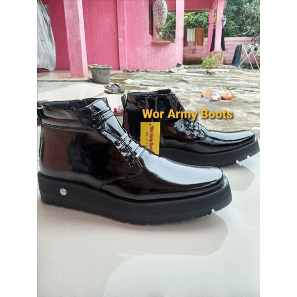 Sepatu Pdh kilap kulit sapi model P2021  sol TEBAL 3-5cm harga promo Size 38-46 By Wor Army Boots