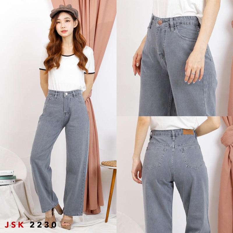 Highwaist Boyfriend Abu abu / grey celana jeans wanita highwaist super long abu kulot JSK 2230 jeans