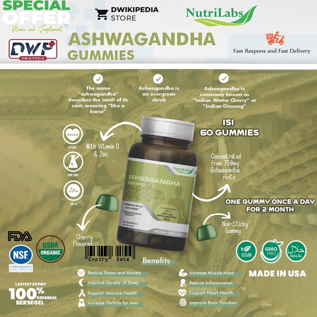 Nutrilabs Ashwagandha isi 60 Gummies (SETARA GOLI)