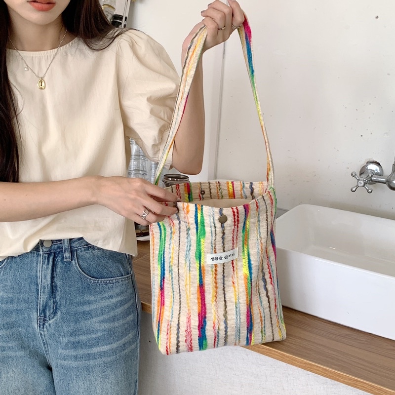 tas kain fashion korea tote bag wanita cantik lucu rainbow pelangi tas bahu besar totebag ala korean style perempuan kekinian viral murah premium berkualitas kuliah kerja sekolah ringan TAS10