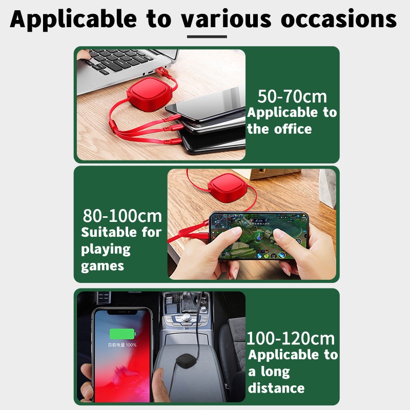 Kabel Data / Charger Usb Tipe C 3A 3 In 1 Panjang 1.2m Untuk Android
