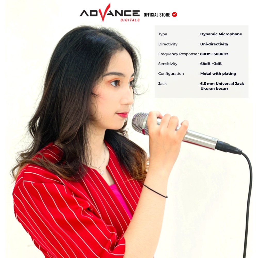 Advance Digitals MIC-886 Single Profesional Dynamic Microphone Speaker Mic Kabel Microphone Premium Jack Besar 6.5MM I Garansi Resmi 1 Tahun