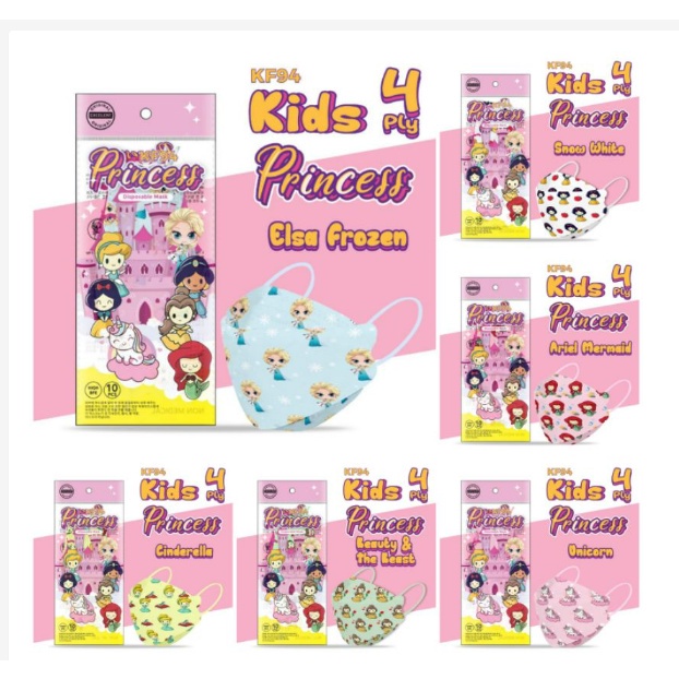 Masker KF94 Anak Premium Karakter Motif Superhero dan Princess Isi 10 pcs