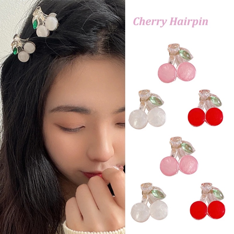 Jepit Rambut Bentuk Cherry Bahan Akrilik Warna Pink Gaya Kasual Untuk Wanita