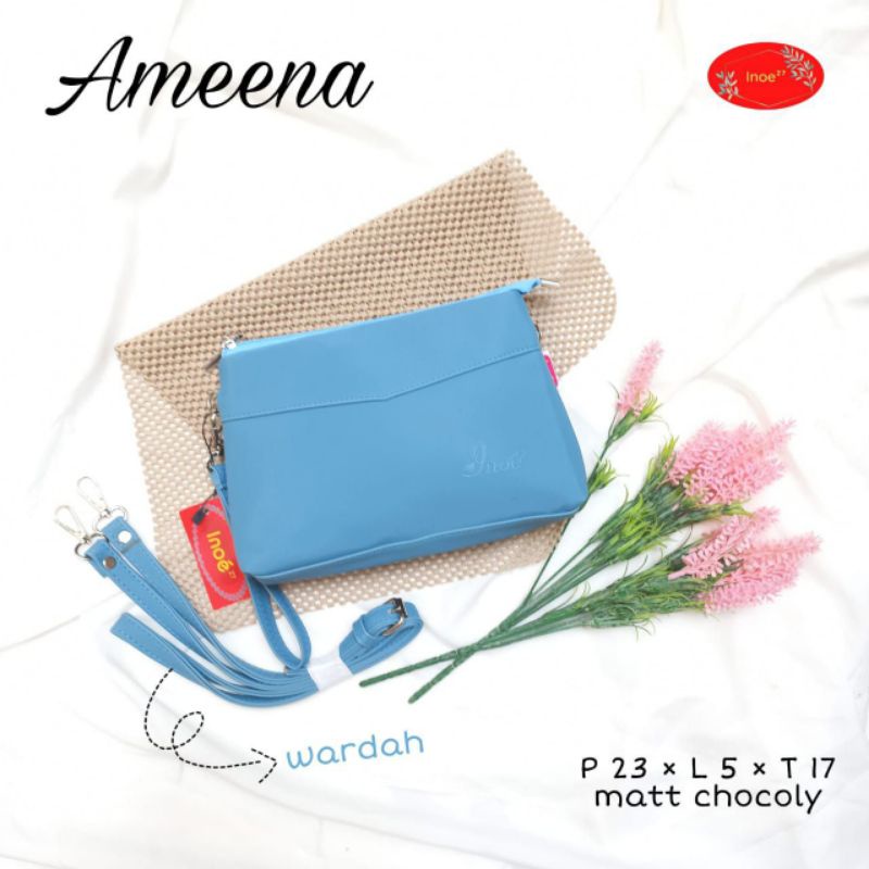 TAS AMEENA BAG BY INOE BAHAN CHOCOLY ANTI AIR WATERPROOF SELEMPANG TALI PANJANG PENUTUP RESLETING PREMIUM