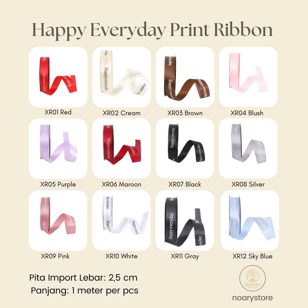 Happy Everyday Print Ribbon / Pita Satin / Ribbon / Pita Import / Pita Bunga / Pita Kado / Pita Chiffon / Pita Termurah / Flower Ribbon / Florist Ribbon / Pita / Pita Grosir / Pita Besar Kecil Medium / Satin / OPP / Pita Tarik / Florist supply