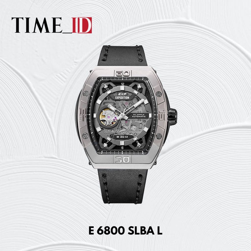 Jam Tangan Expedition E 6800 Silver Black Leather Pria