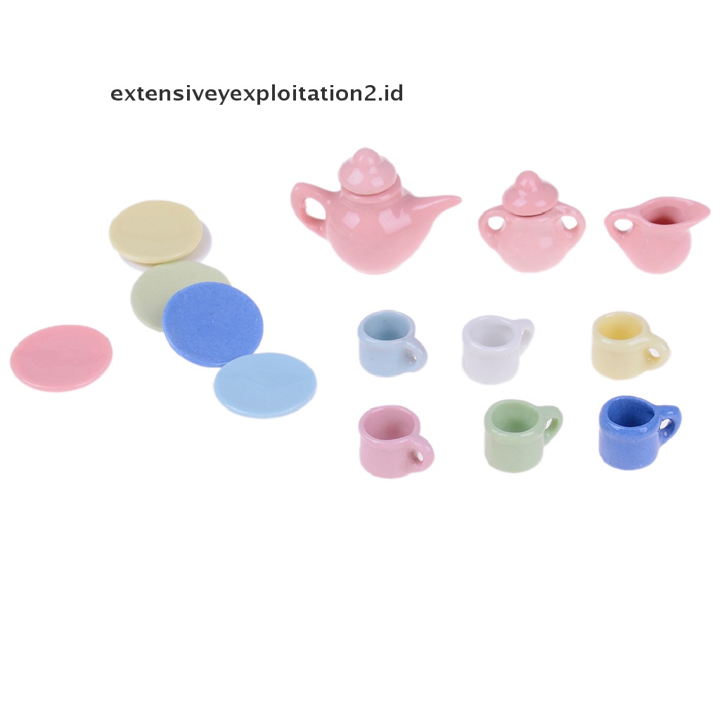15pcs / set Mainan Miniatur Teko Teh Bahan Keramik Warna-Warni Untuk Aksesoris Rumah Boneka 1: 12