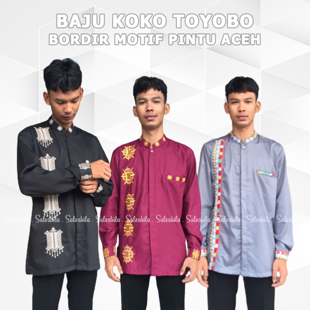 BAJU KOKO DEWASA BORDIR PINTU ACEH LENGAN PANJANG MANSET