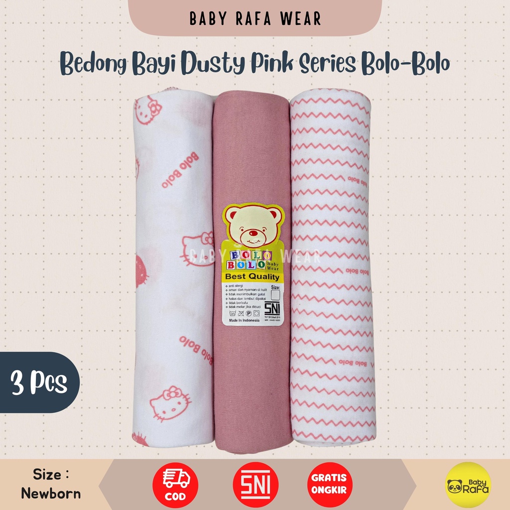 Serian Dusty - 3 pcs Bedong Bayi Perempuan Bahan Kaos Strech PINK DUSTY SERIES 110 x 90 cm Merk SNI Bolo - Bolo