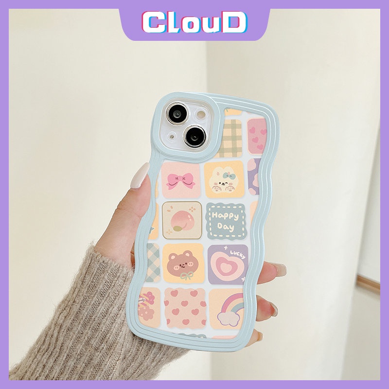 Kartun Kisi Ilustrasi Cinta Hati Case Realme C33 C25Y C35 C15 C25 C30 C20A C21Y C12 C20 C11 C25s C3 C1 5 8 9 7 10 5s 6i 5i C20A Wavy Edge Lembut Lucu Beruang Kelinci Pelangi Cover