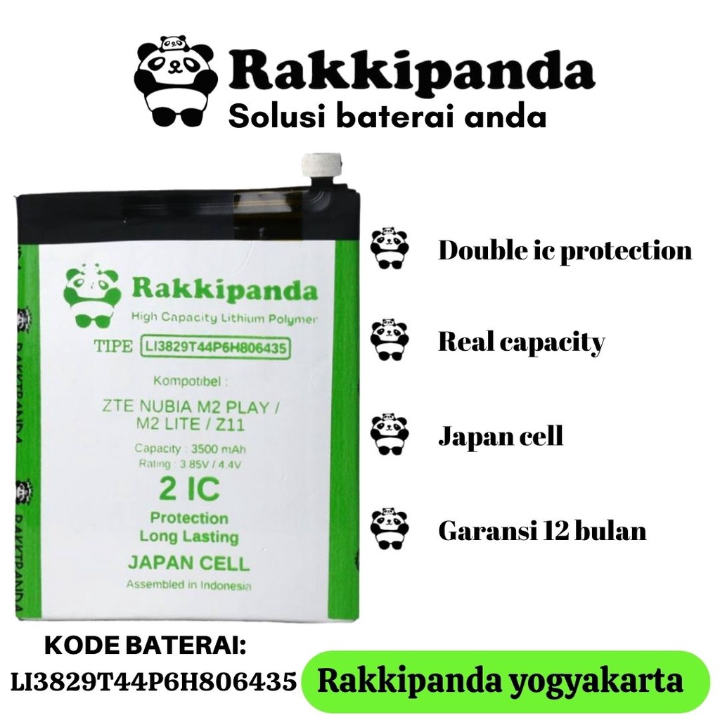 Baterai HP Rakkipanda LI3829T44P6H806435 ZTE NUBIA M2 PLAY / M2 LITE / Z11 Batre Bergaransi