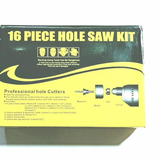 Mata Bor Hole Saw Set 16 Pcs Mata Bor Pelubang Kayu Pvc Hole saw Kit.