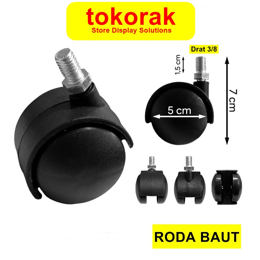 RODA KURSI KANTOR BAUT CASTOR DRAT 3/8 PER 4 PCS