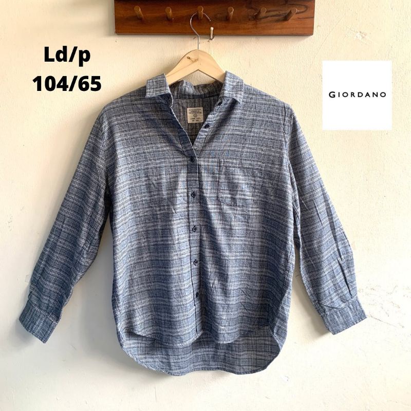 Top Kemeja Oversize GIORDANO Original Flanel Tartan Premium