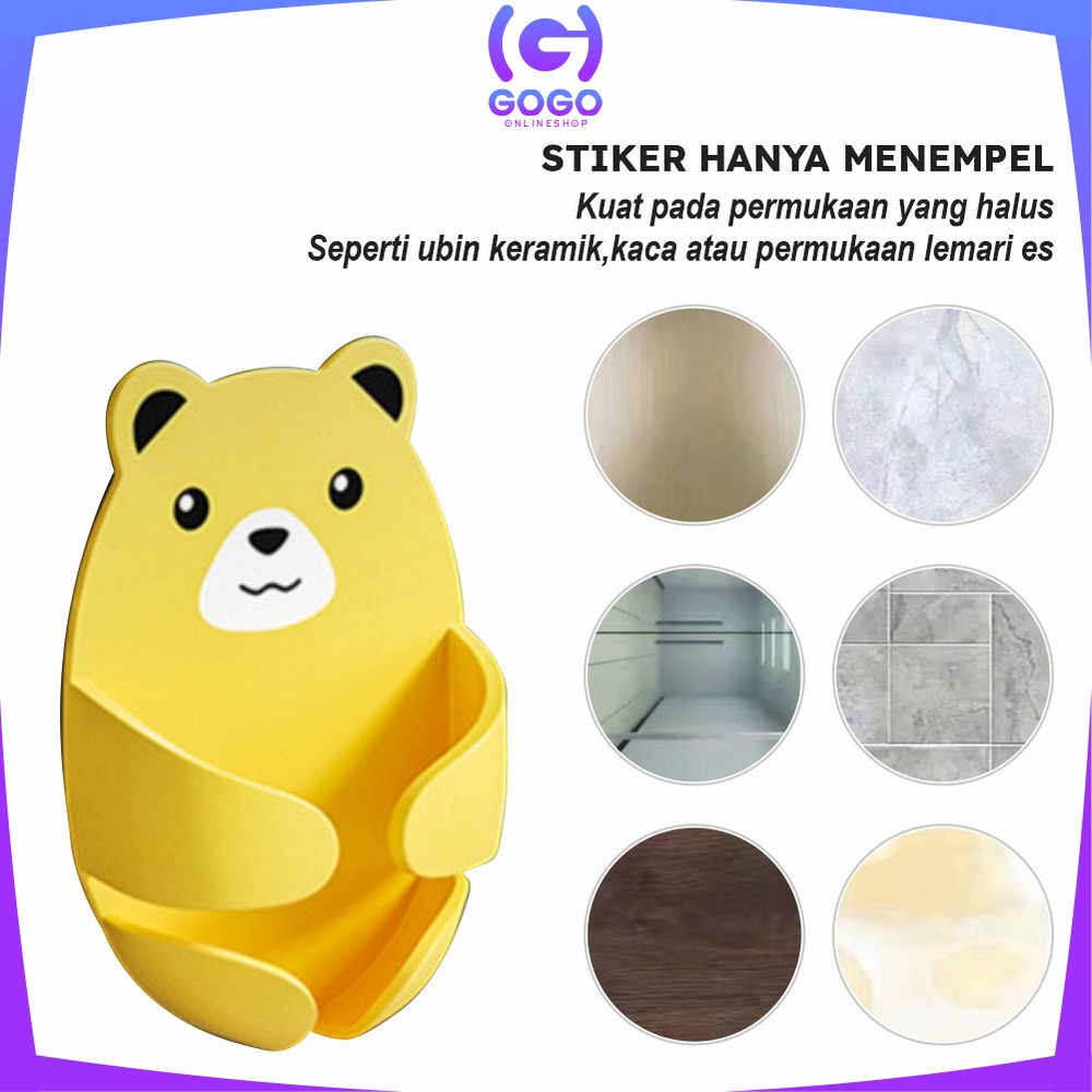 GOGO-C536 Gantungan Tempel Dinding Bear 4IN1 Plug Hook Serbaguna / Gantungan Kamar Mandi Tempel Kepala Colokan Motif Beruang / Plug Hug Bear