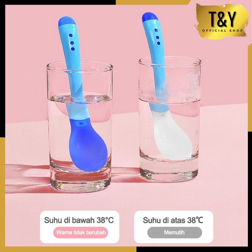 T&amp;Y  Sendok Makan Bayi Garpu Sensor Panas Silikon Peralatan Makan Bayi Bpa Free Bahan Silikon Lembut