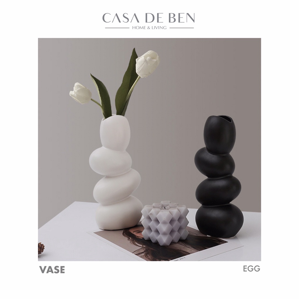 Egg Vase / Ceramic Vas Bunga Telur Nordic Abstract Pebble Grey Abu Beige Decoration Keramik