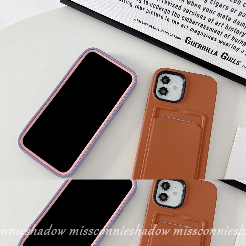 Casing Silikon iPhone 8 7 6 6S Plus XR 11 12 13 14 Pro MAX X XS MAX SE 2020 Warna Macaron + Slot Kartu