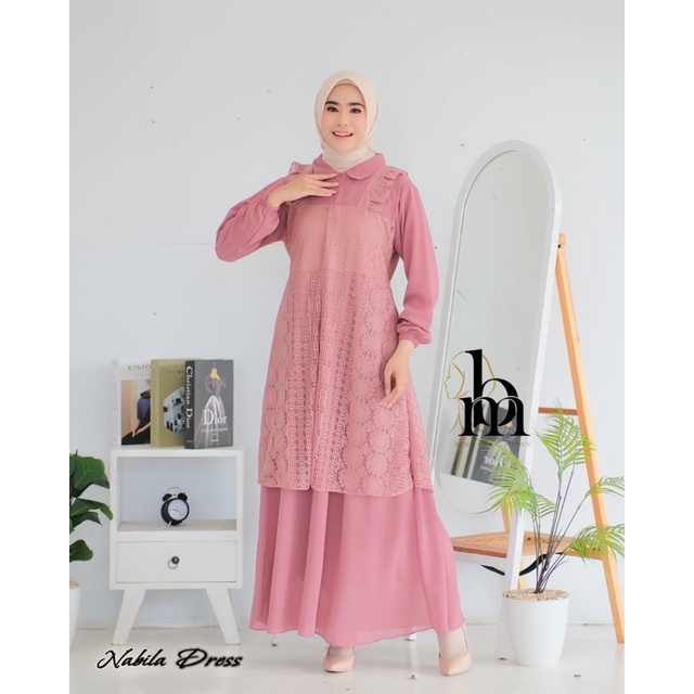 Gamis Ceruty mix brukat Nabila Dress ori bima collection