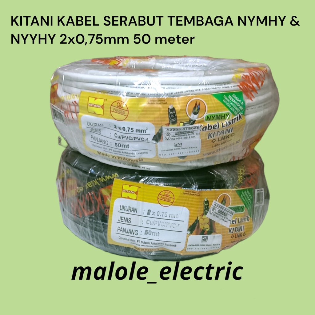 KITANI KABEL SERABUT TEMBAGA NYMHY & NYYHY 2x0,75 x 50 Meter / KABEL SERABUT TEMBAGA MURNI KITANI 2x