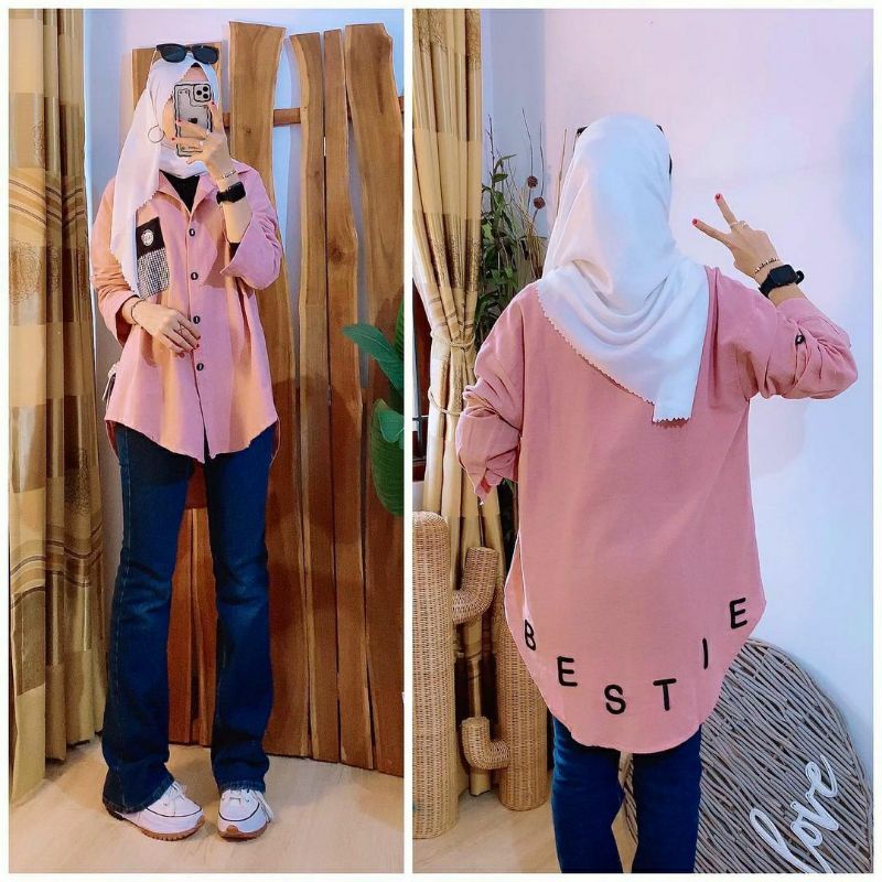 Kemeja Bestie, KEMEJA WANITA CANTIK MODIS FIT XXL LD 110 BAHAN LINEN IMPORT MIX BORDIR TERMURAH OOTD