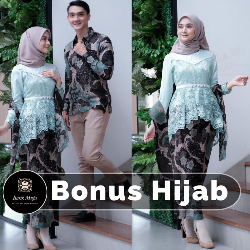 kebaya batik couple aleena mint ( Hijau ) best seller limited edition