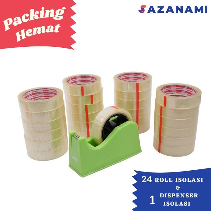 

Perekat Packing Hemat 1A - 24 Roll Isolasi Bening 1" X 72Y + Dispenser Lakban