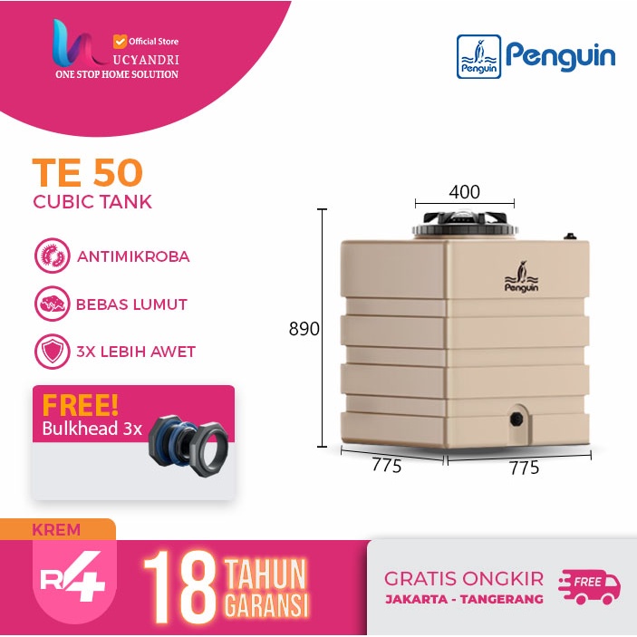 Penguin Tangki Air Kotak TE 50, Tandon Kotak, Toren Persegi Empat Toren Tandon