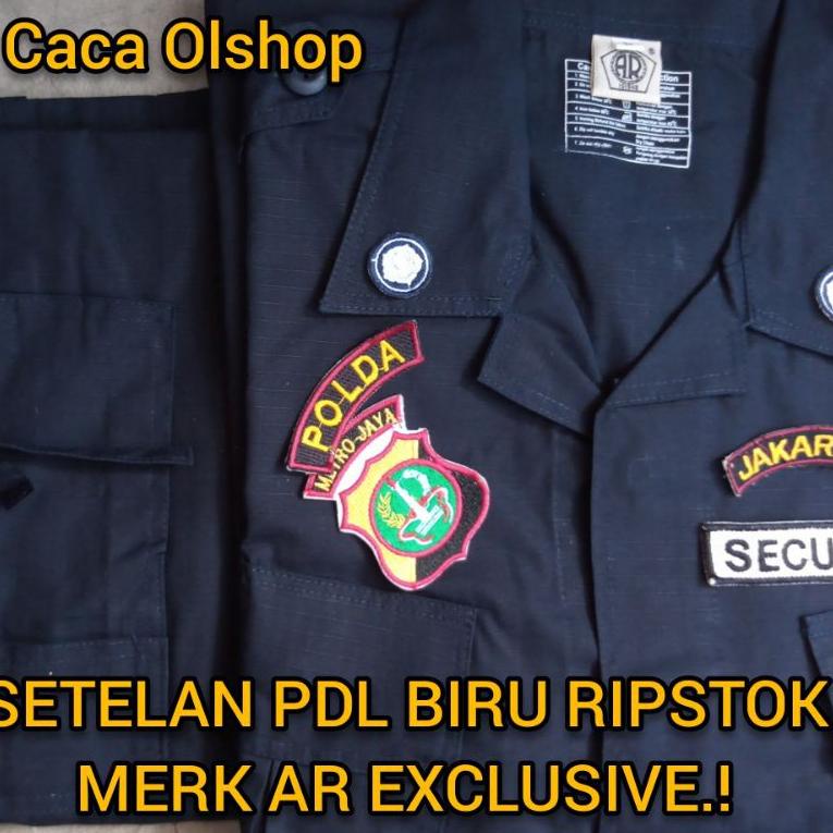 ㊫ 1 STEL SERAGAM SETELAN BAJU PDL MERK AR EXCLUSIVE BIRU HITAM SATPAM DONGKER NAVY SECURITY BRIMOB S