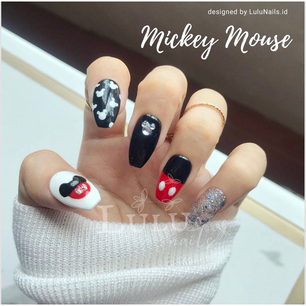 Mickey Mouse Disney Edition Press On Nails 10 Pcs Fake Nails Kuku Palsu Hadmade Custom Nail Wedding 