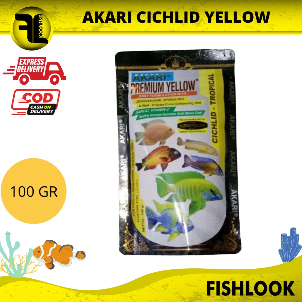 AKARI PREMIUM PAKAN IKAN CICHLID TROPICAL BLUE YELLOW RED MAXI 100 GRAM