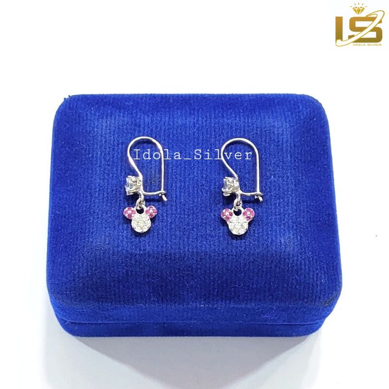 ANTING ANAK PERAK WANITA ASLI SILVER 925 LAPIS EMAS MODEL KARAKTER MICKEY - PERHIASAN PERAK ANAK
