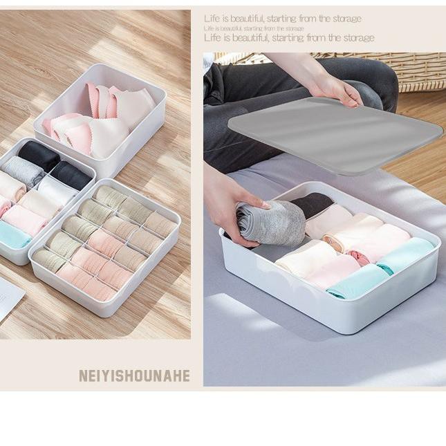 (clashop)Storage Box Penyimpanan Pakaian Dalam Lemari Sekat Laci SD Kaos Kaki Kotak Organizer Box Tempat Bra Multifungsi