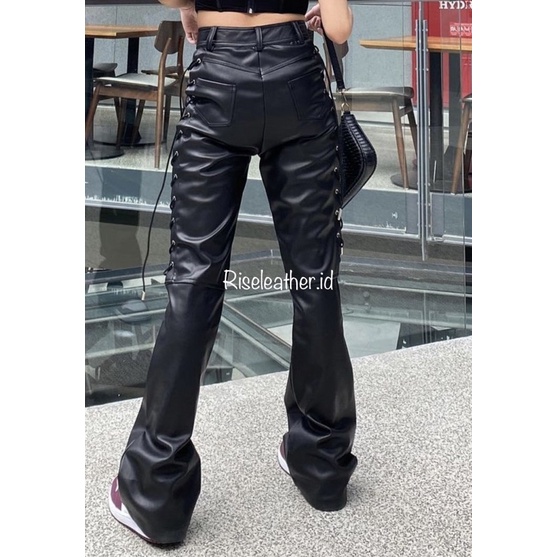 Celana Kulit Wanita Lace up Pants by Riseleather.id