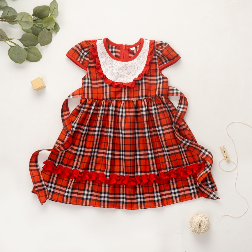 Jemico kids | Dress baju anak bayi perempuan 1 tahun - 3 tahun motif kotak kombinasi brukat