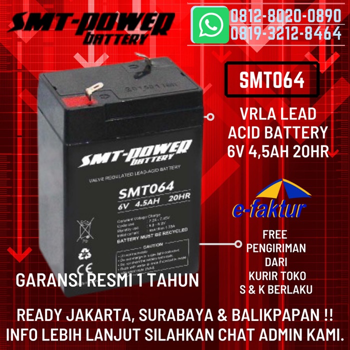 Jual Lampu BATTERY LAMPU EMERGENCY / AKI KERING LAMPU DADURAT SMT 6V 4 ...