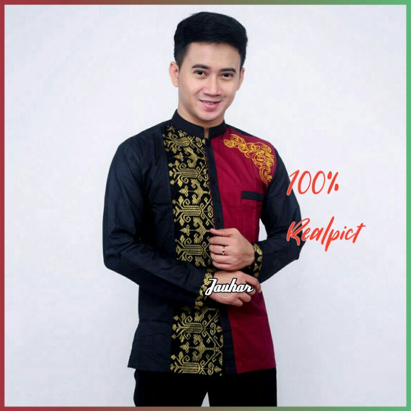BAJU KOKO LENGAN PANJANG BORDIR BAJU KOKO KOMBINASI BATIK KOKO LENGAN PANJANG BORDIR KOMBINASI BATIK