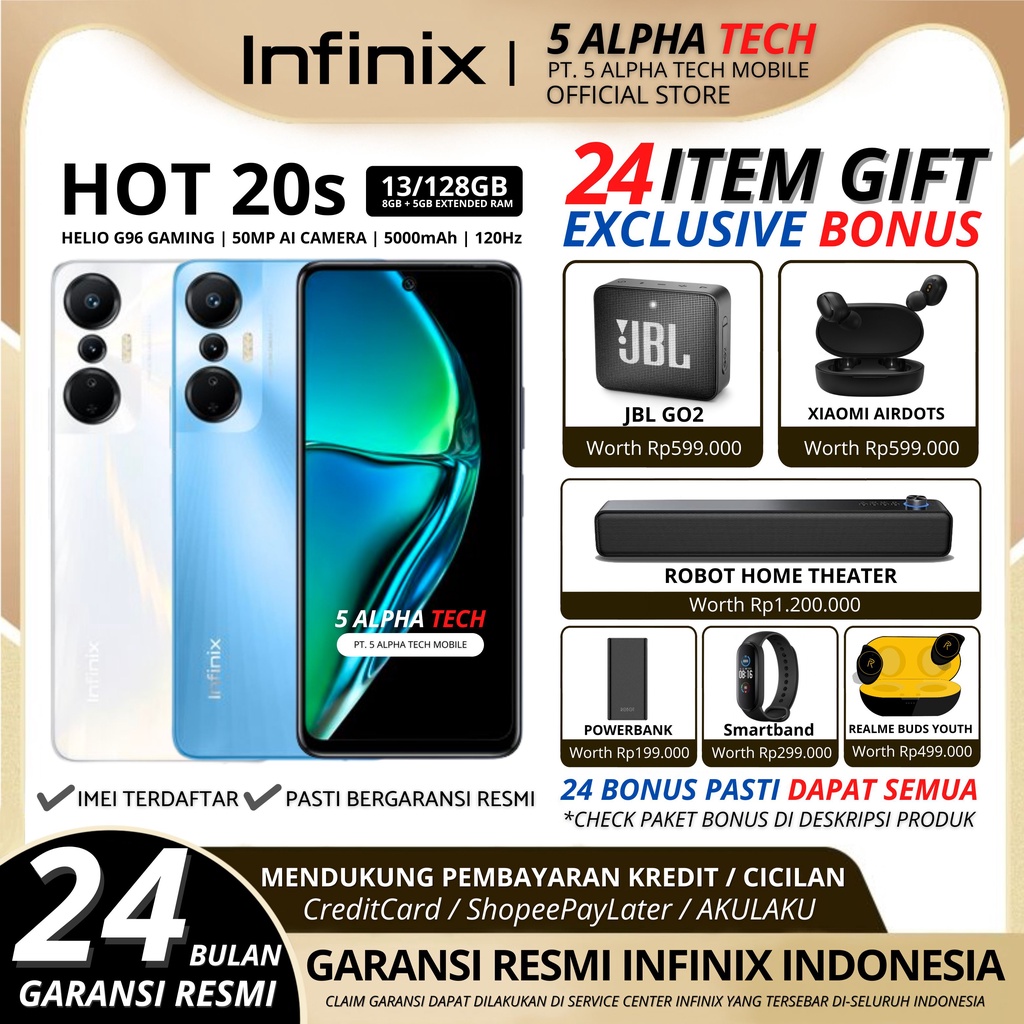 INFINIX HOT 20 s 13/128GB ( 8GB + 5GB EXTENDED RAM ) INFINIX HOT 20s GARANSI RESMI INFINIX