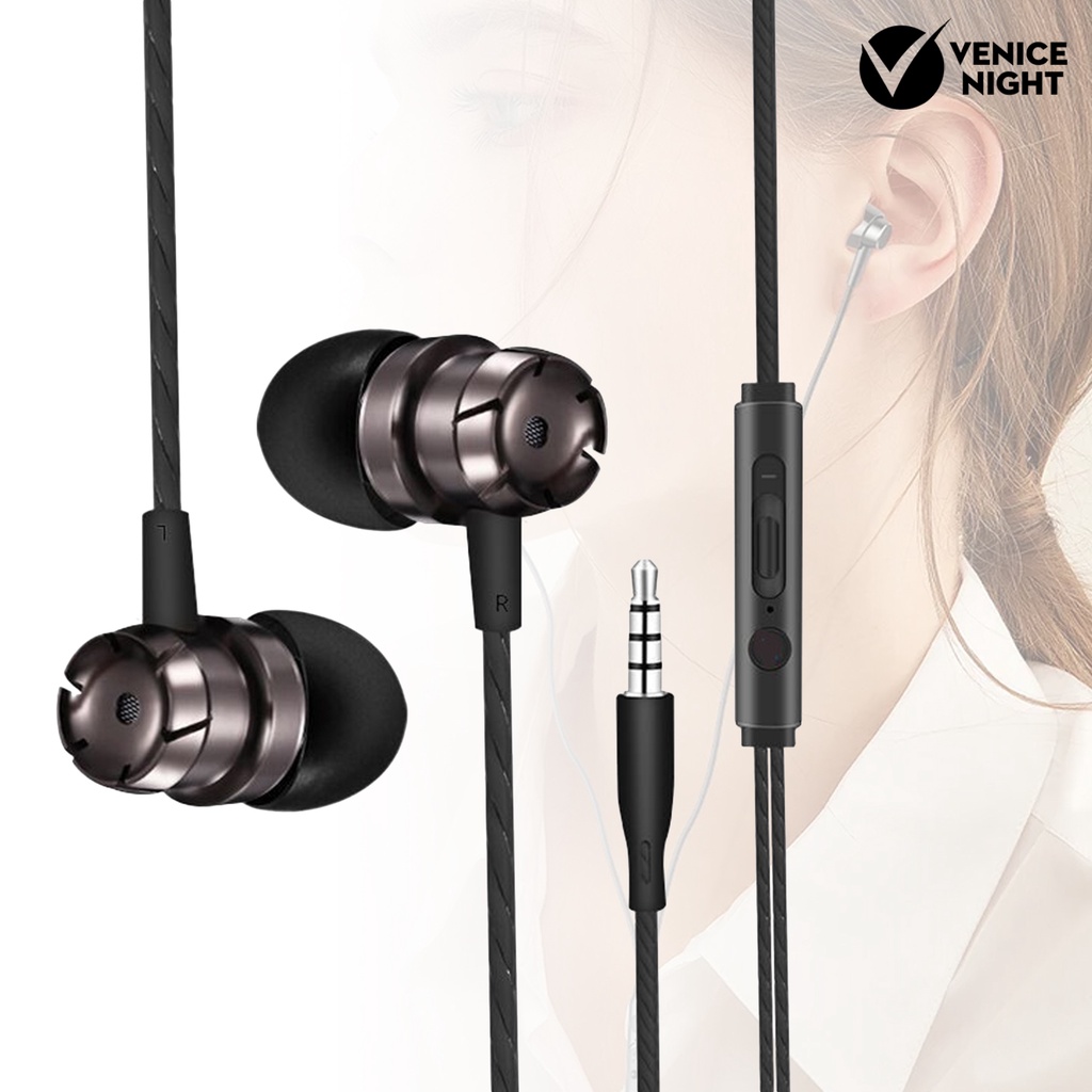 (VNEP) (Berkabel) Earphone In-ear Heavy Bass Metal Line Control Headphone Headset dengan Mic untuk Gaming