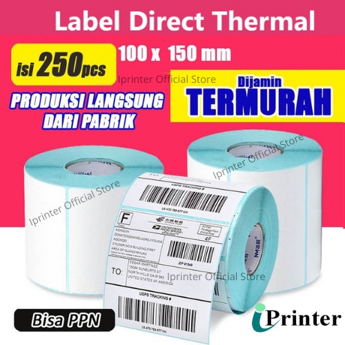 

Therm 100 X 150 Thermal Label Direct Barcode 100X150 Isi 250 Pcs Resi A6