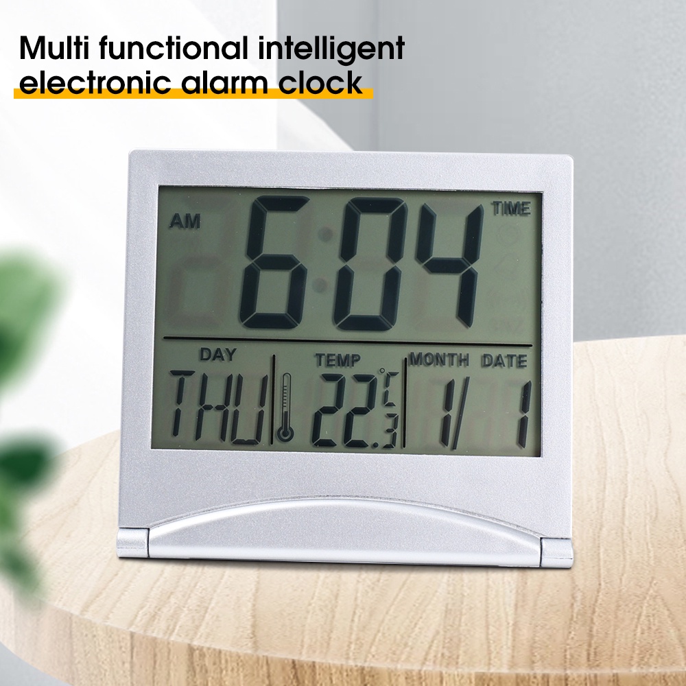 Jam Alarm Digital Elektronik Multifungsi Model Lipat Dengan Tampilan Tanggal Dan Suhu Untuk Travel