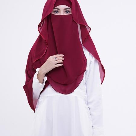 Khimar Arab bercadar / Hijab Niqob Syari Lis Praktis High Quality - Hitam