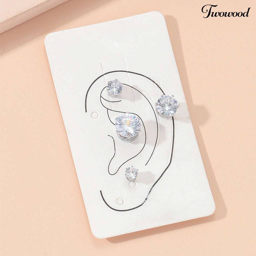 4 Pcs Anting Klip Telinga Bentuk Bulat Bahan Cubic Zirconia Gaya Korea